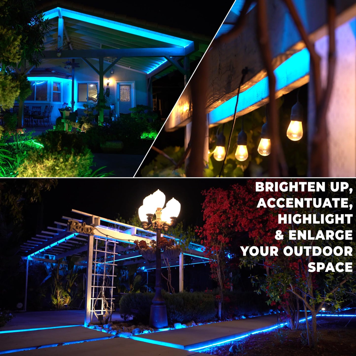 WYZworks 1116LEDs, 100ft LED Outside Rope Lights, Waterproof Permanent Outdoor ETL Certified Connectable Clear Tube, Christmas Palm Tree Holiday Decorative Landscape Patio Accent Lighting - Blue
