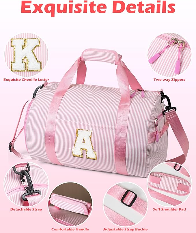 Teen Girls Birthday Gifts, Girl Gym Bag, Kids Initial Overnight Duffel Bags with Shoe Compartment, Personalized Travel Bag with Makeup Pouch, Gift for 3 4 5 6 7 Year Old Kid (Letter R)