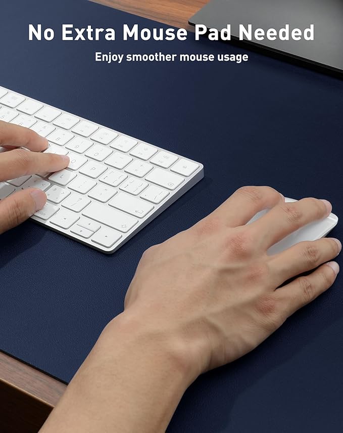 Aothia Faux Leather Desk Mat - Large Mouse Pad, Non-Slip PU Leather Blotter, Waterproof Writing Surface for Office and Home (Dark Blue, 63" x 24")
