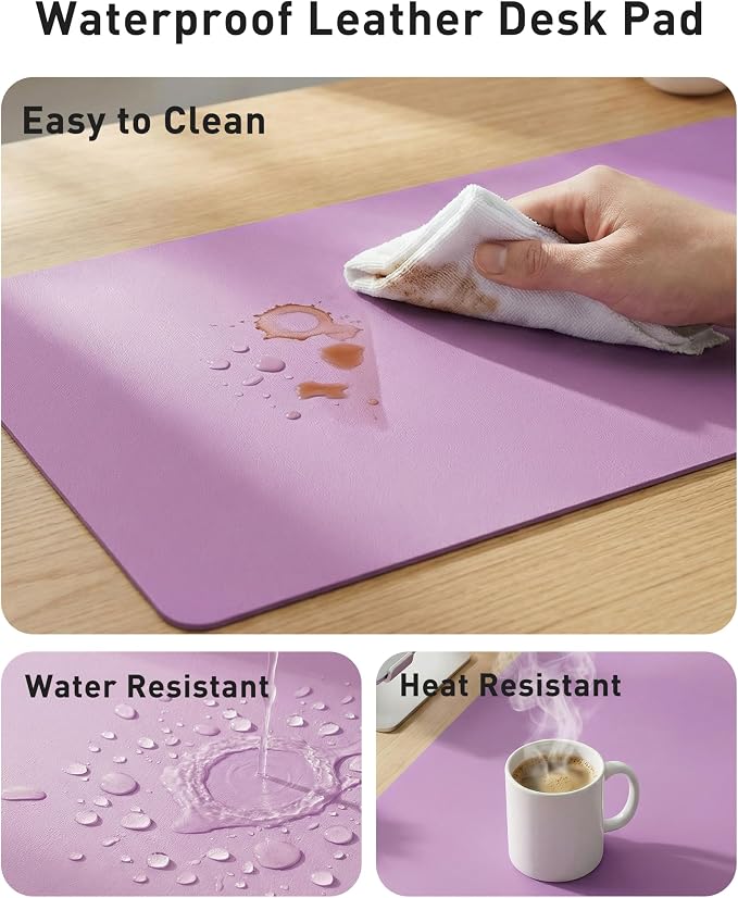 Aothia Faux Leather Desk Mat - Large Mouse Pad, Non-Slip PU Leather Blotter, Waterproof Writing Surface for Office and Home (Iris Violet, 40" x 24")