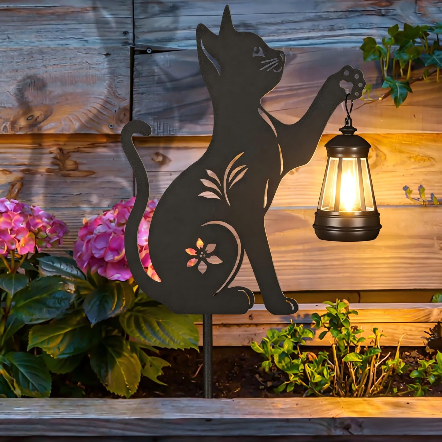 Doorkeer Solar Cat Lantern Outdoor 2Pack Hanging Black Cat Decor Solar Lights Birthday Gifts for Women Mom and Grandma Mother's Day Garden Stakes Metal Lawn Statue Patio Decorations Stakes