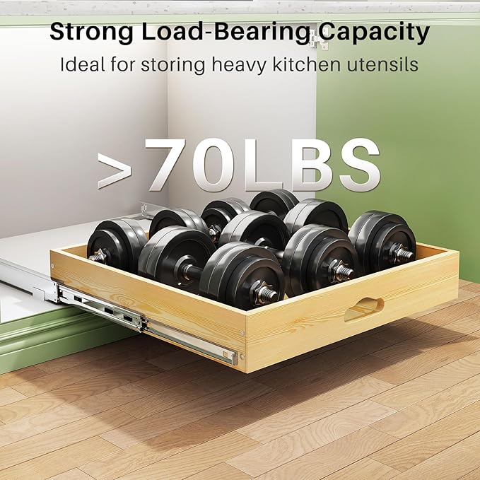 Pull Out Cabinet Organizer, Soft Close Wooden Slide Out Drawers for Pots and Pans, Full-extension Roll Out Shelves for Kitchen Cabinets, Pantry Organization, Bottom & Side Mount(23"W X 21"D x 3.4''H)
