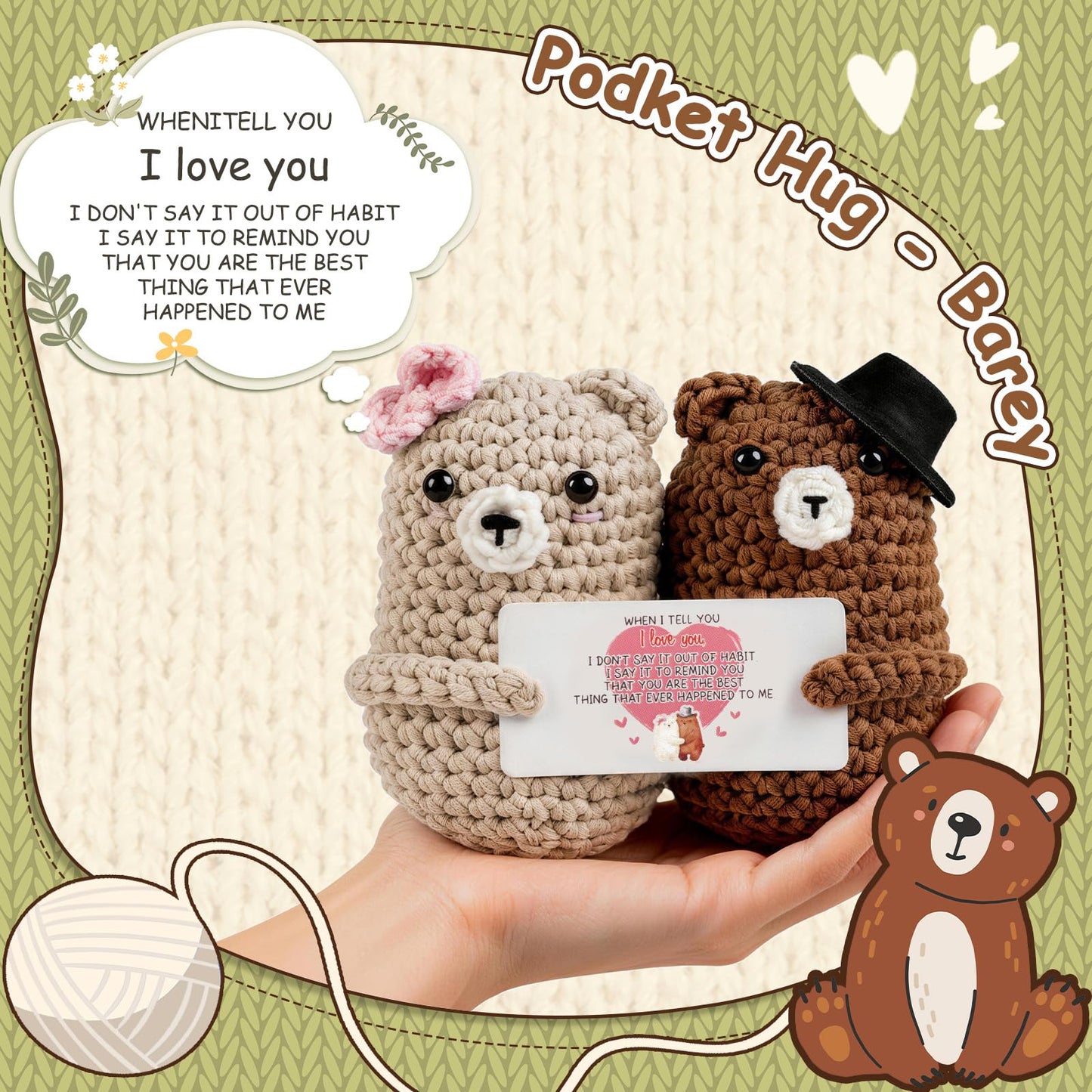 WenmthG Bear Couple Crochet Gift – Handmade Knitted Bear Lovers – Wedding Engagement for Couples, Husband Wife, Boyfriend Girlfriend