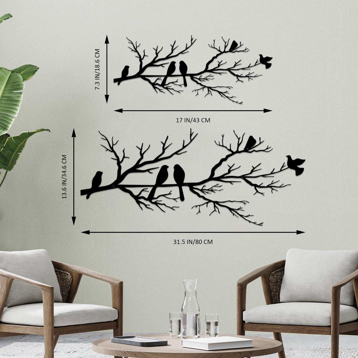 ESTART Metal Birds Wall Art, Metal Vivid Birds on Branch Silhouette Wall Decor Black Leaves with Bird Outdoor Hanging Wall Sculpture for Home Balcony Garden (Small)