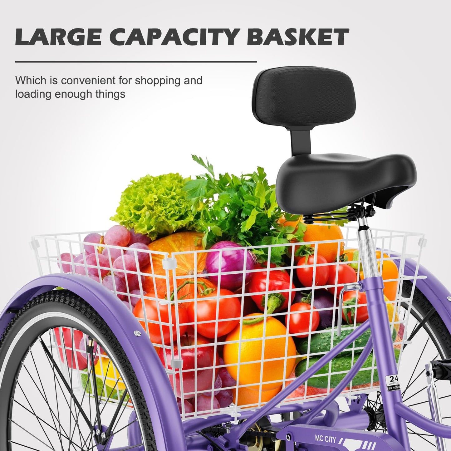 EOYOBIKE Adult Tricycle 3-Wheel Cruiser Bike, Low Step-Through, Heavy-Duty Comfort Trike with Adjustable Handlebar & Spring Saddle, Large Rear Basket, for Seniors & Adults (Amethyst Dusk, 24" Tire)