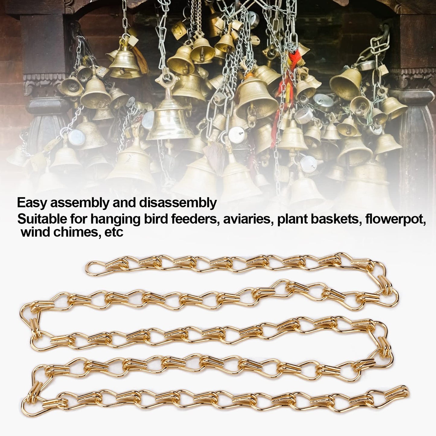 Watris Veiyi 2PCS Decorative Chain, Hanging Gold Chain, DIY Chandelier Decor Chain, Metal Chain for Home Office Decorative (2m/78.74in)