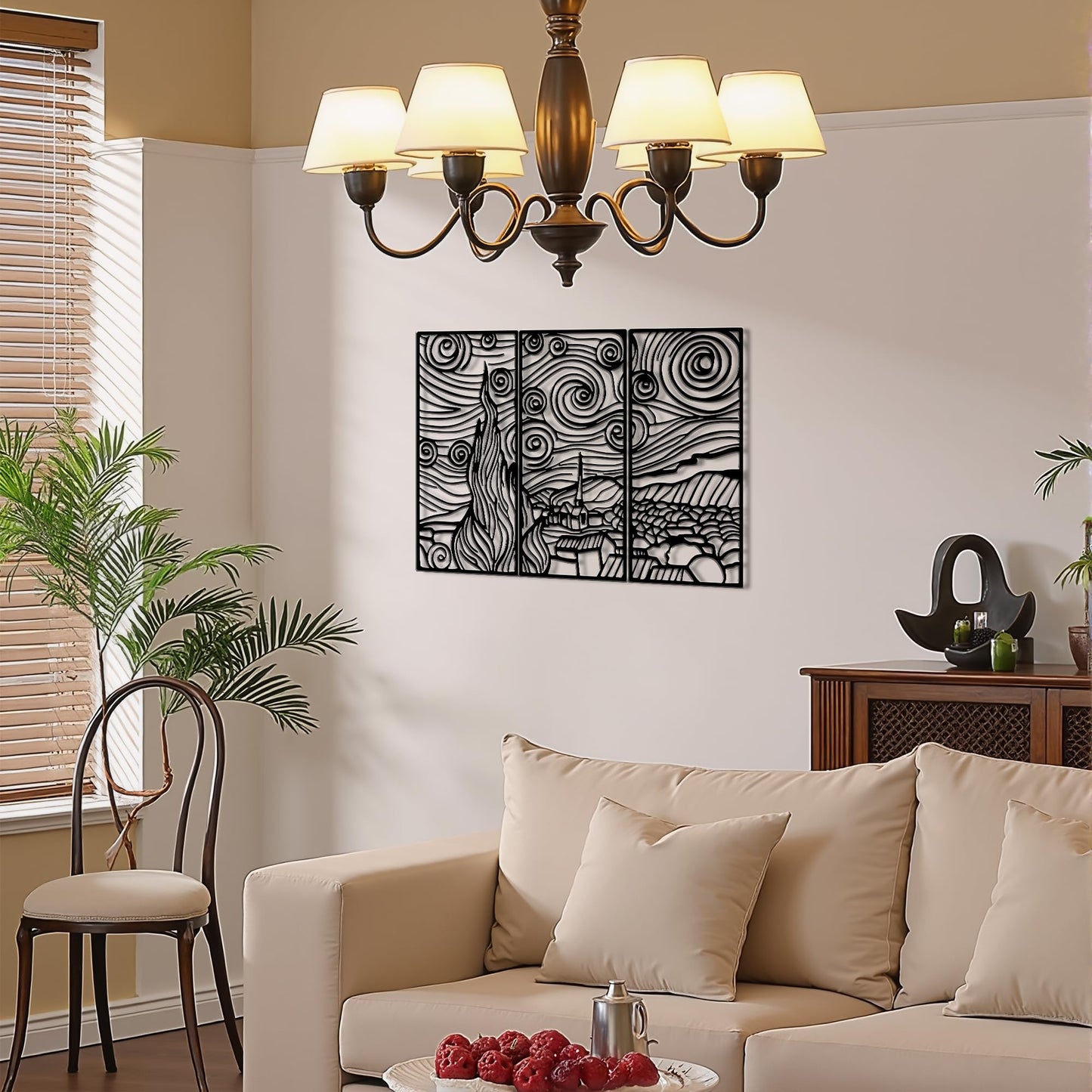 Slickss Starry Night Wall Art Metal,Black Van Gogh Wall Decor-Modern Laser Cut Steel Panel for Living Room, Office, Bedroom-Unique Industrial Home Artwork