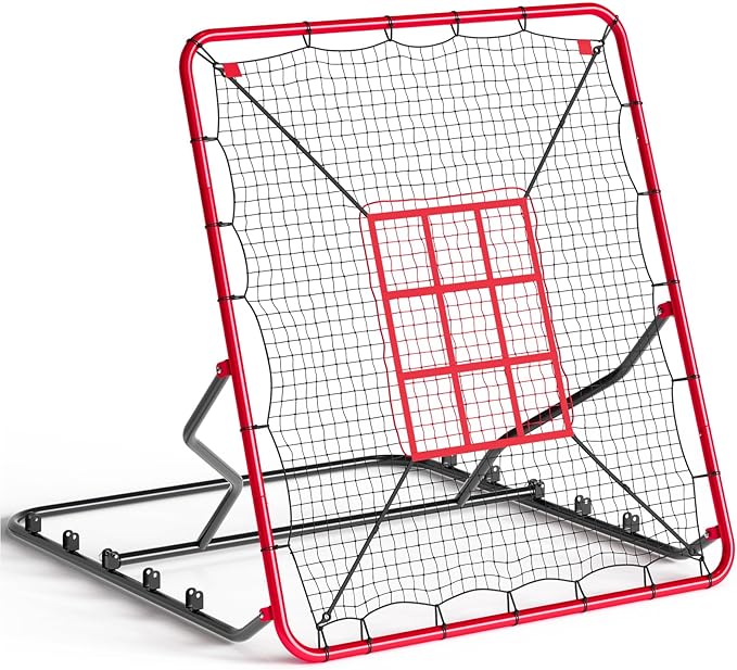 Baseball Rebounder Net 4x4.5Ft, 5 Adjustable Angles Pitching & Batting Trainer, Heavy Duty UV-Resistant Bounce Back Net, Solo Fielding Trainer for Baseball Softball Hitting, Durable Net for Outdoor Pr