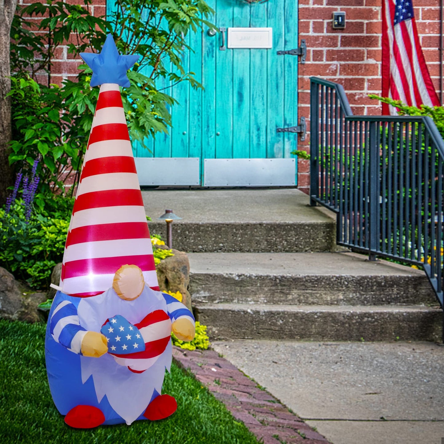 Juegoal Patriotic Independence Day Inflatable, 4FT Blow Up Gnome, 4th of July Outdoor American Uncle Sam, Lighted Tomte Elf with Top Hat for Lawn Yard Home Veterans Day Celebration Garden Decor