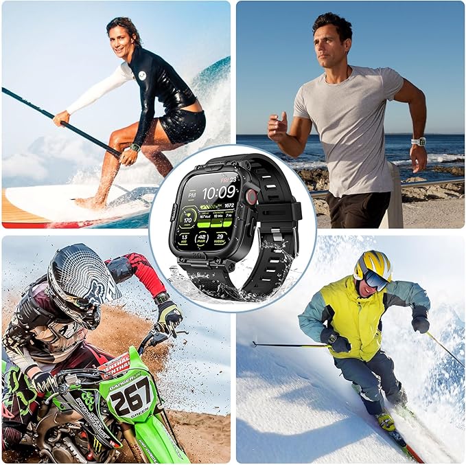 Dsytom Waterproof Case with Band Compatible for Apple Watch Band 46mm 45mm 44mm 42mm(S11/10) 41mm 40mm for Men,Rugged Smartwatch Strap with Built-in Tempered Glass Screen Protector for iWatch Series 11/10/9/8/7/6/5/4/SE