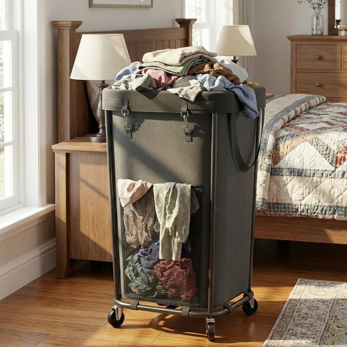 Laundry Basket with Wheels Rolling Laundry Basket, Removable Laundry Bag Design for Daily Use in Bathrooms and Laundry Rooms (Black, 160L)
