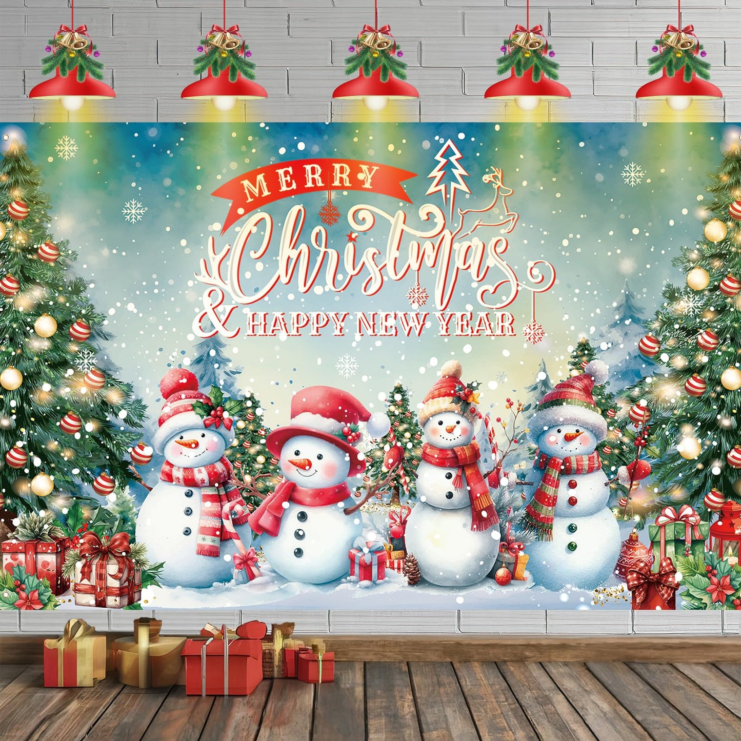 HILAVO 6x3.6ft Large Christmas Banner Backdrop, Snowman Merry Christmas Banner Indoor Xmas Photography Background Party Decoration for Xmas New Year Party Photo Booth Wall Hanging Decor