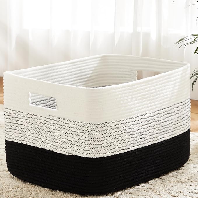 Artfeel Blanket Basket,Rectangle Woven Baskets for Storage,100L Laundry Basket for Decorative Nursery Blanket,Toys,Dirty Clothes and Magazine in Shelves,Baby Room,and Living Room