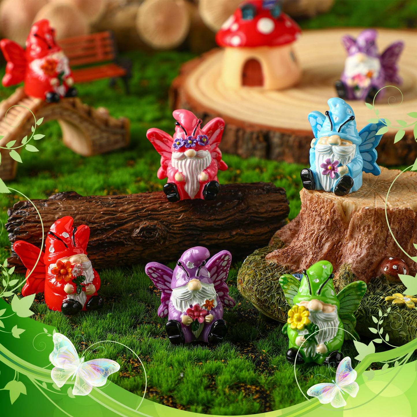 Wesiti 40 Pcs Spring Decoration Butterfly Mini Resin Gnomes 1.18 Inch Spring Miniature Figurine Statues Tiny Gnomes Decor for Table Dollhouse Desk Indoor Outdoor Home Garden Plant Pot