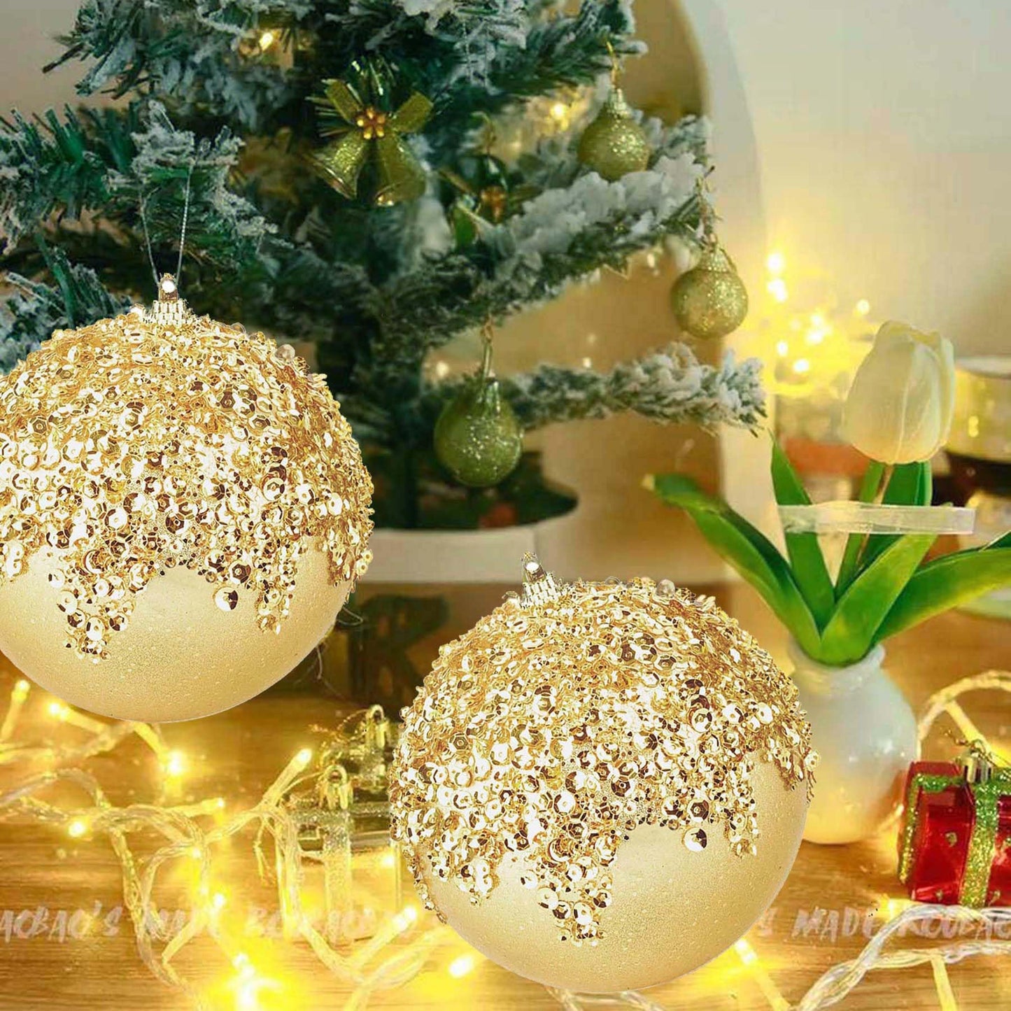 ZHANYIGY 3Pcs Christmas Balls Ornaments -Shatterproof Christmas Ball for Xmas Tree Decorations Hanging,Wedding Party Holiday Decorations Gold Glitter Ball 4.75in x 3 Pack