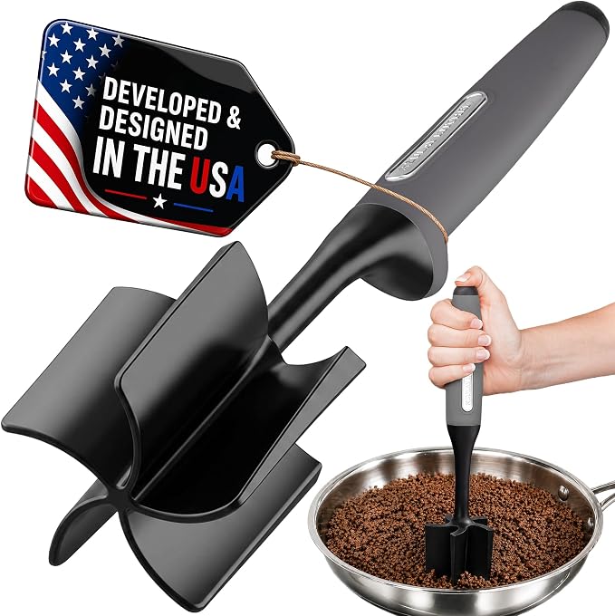Zulay Kitchen Ground Beef Chopper Tool – 5-Blade Nylon Meat Chopper for Ground Beef, Non-Toxic Food Safe Meat Masher & Breaker, Heat Resistant to 180°C, Dishwasher Safe – Gray