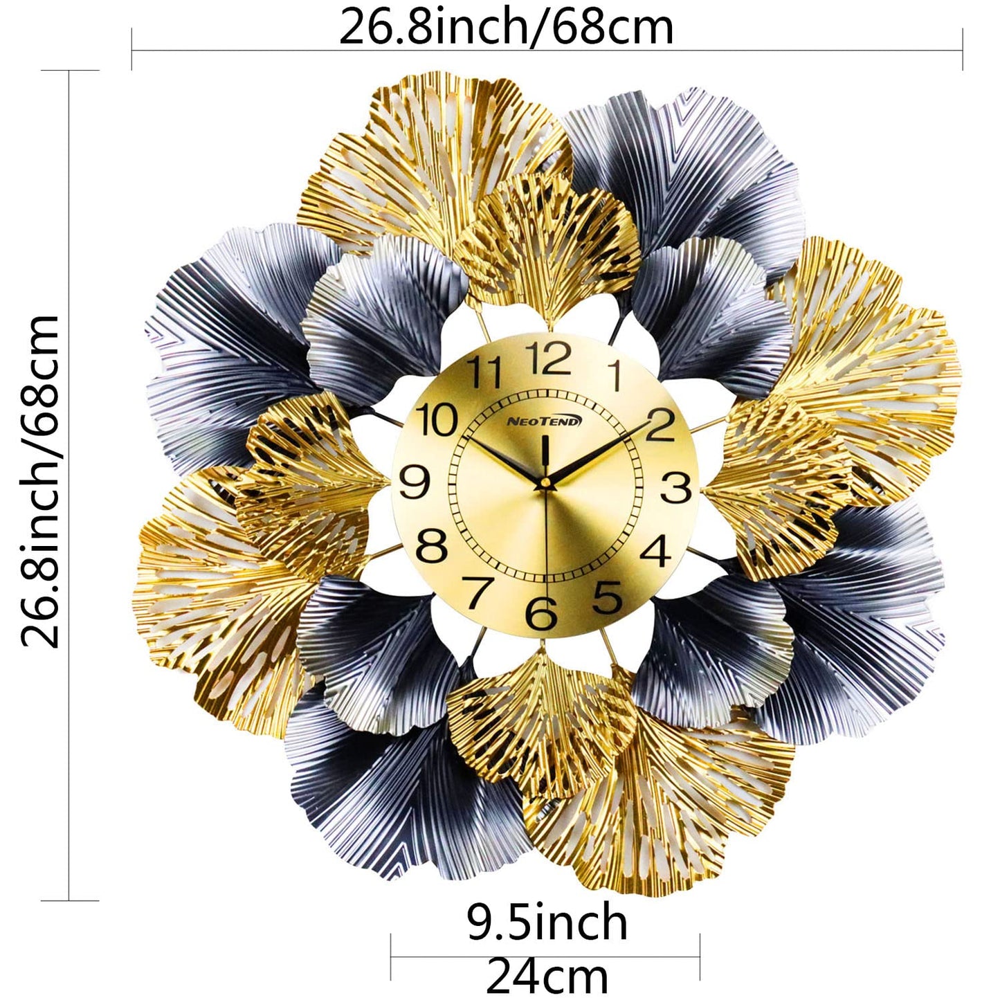 NEOTEND Modern Large Wall Clock - 26.8 Inch Silent Battery Operated for Living Room, Bedroom, Office Decor