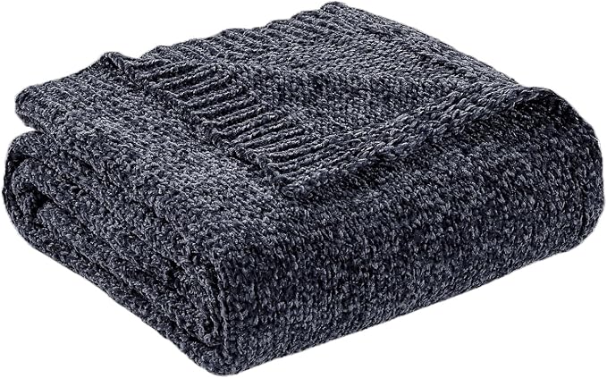BOURINA Chenille Throw Blanket for Couch Sofa Chair Bed Home Decoration, Soft Warm Cozy Blanket for All Season（50" x 60", Grey）