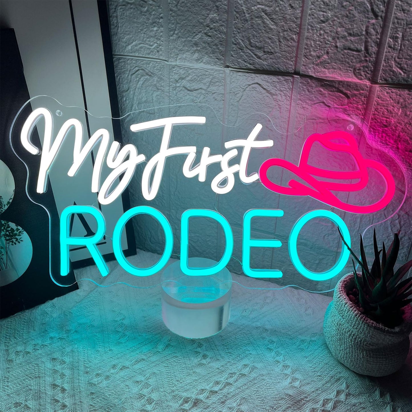 My First Rodeo Neon Sign for Wall Decor, Dimmable Cowboy Hat Neon Lights Signs, Western Cowboy Theme Neon Led Sign for Farm Bar Club Party Game Room Bedroom Man Cave Decoration Birthday Present