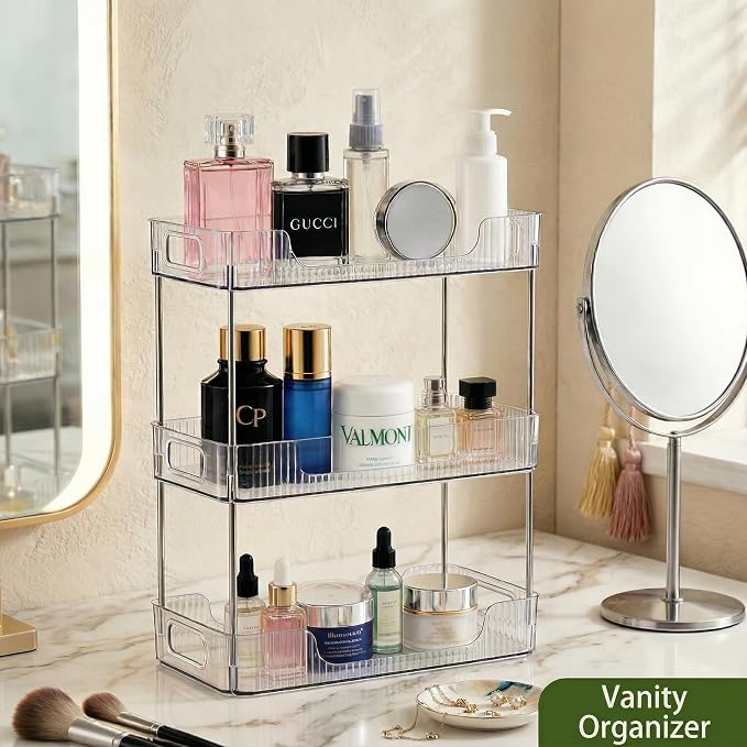 3 Tier Bathroom Counter Organizer, Bathroom Counter Shelf, Vanity Organizer Countertop, Skin Care Organizer, Makeup Perfume Organizer for Bathroom Tray, Cosmetic, Dresser, Kitchen