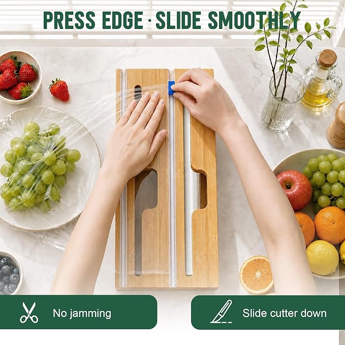 Individual Storage Bag Organizer for Kitchen Drawer, Bamboo with Foil and Plastic Wrap Organizer for Kitchen Organizers and Storage, for Gallon, Quart, Sandwich, Snack