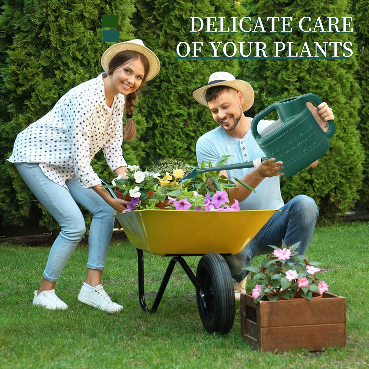 2 Gallon Watering Can, Garden Watering Can Outdoor, Plant Water Can with Removable Long Spout and Stainless Steel Sprinkler Head, Large Plastic Outdoor Watering Cans for Gardening Flower Plants