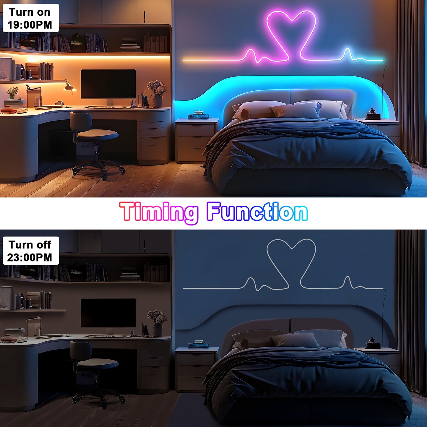 Cozylady 66Ft (33Ft * 2 Rolls) RGB LED Neon Rope Lights for Bedroom, 20m LED Strip Lamp with Double Sided Adhesive Tape, App/Remote Control DIY Lights Decorate The Outdoor and Indoor of Your Home