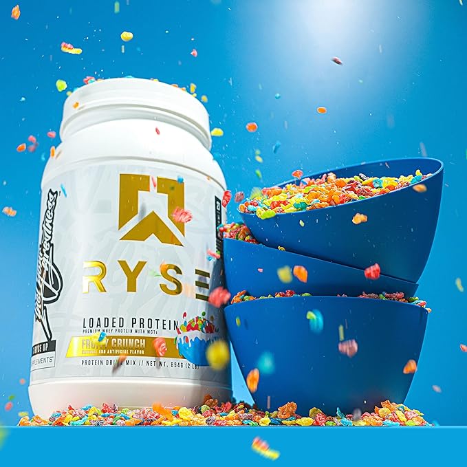 RYSE Loaded Protein Powder - Fruity Crunch - 25g Whey Protein Isolate & Concentrate with Prebiotic Fiber & MCTs - Low Carb, Low Sugar, Digestive-Friendly - 27 Servings / 2 lb Tub