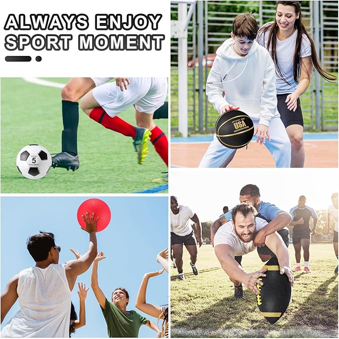 Deekin 8 Pcs Sports Balls Set for Adult Assorted Football Basketball Soccer Playground Balls Official Size with Bags Pumps Outdoor Sports Equipment Athletic Gift