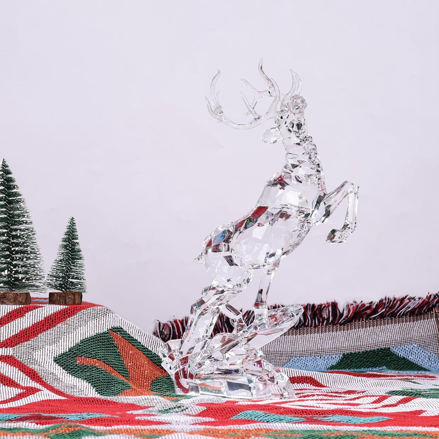 oliruim Acrylic Reindeer Christmas Decor Figurine - Modern Elegant Clear Reindeer Ornaments for Christmas Indoor Decor, Holiday Centerpiece, Living Room, Fireplace, Table Display (Clear, Jumping 13")