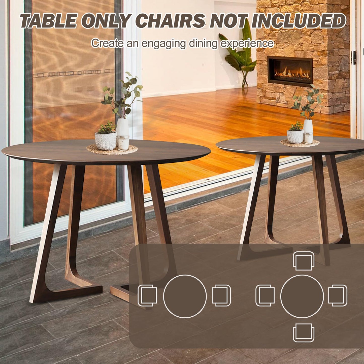 Walnut Round Dining Table for 4, 35.4" Small Wood Round Kitchen Table with Solid Wood Legs, Mid Century Modern Dining Room Tables for Home, Restaurant,Circle Coffee Table for Small Space