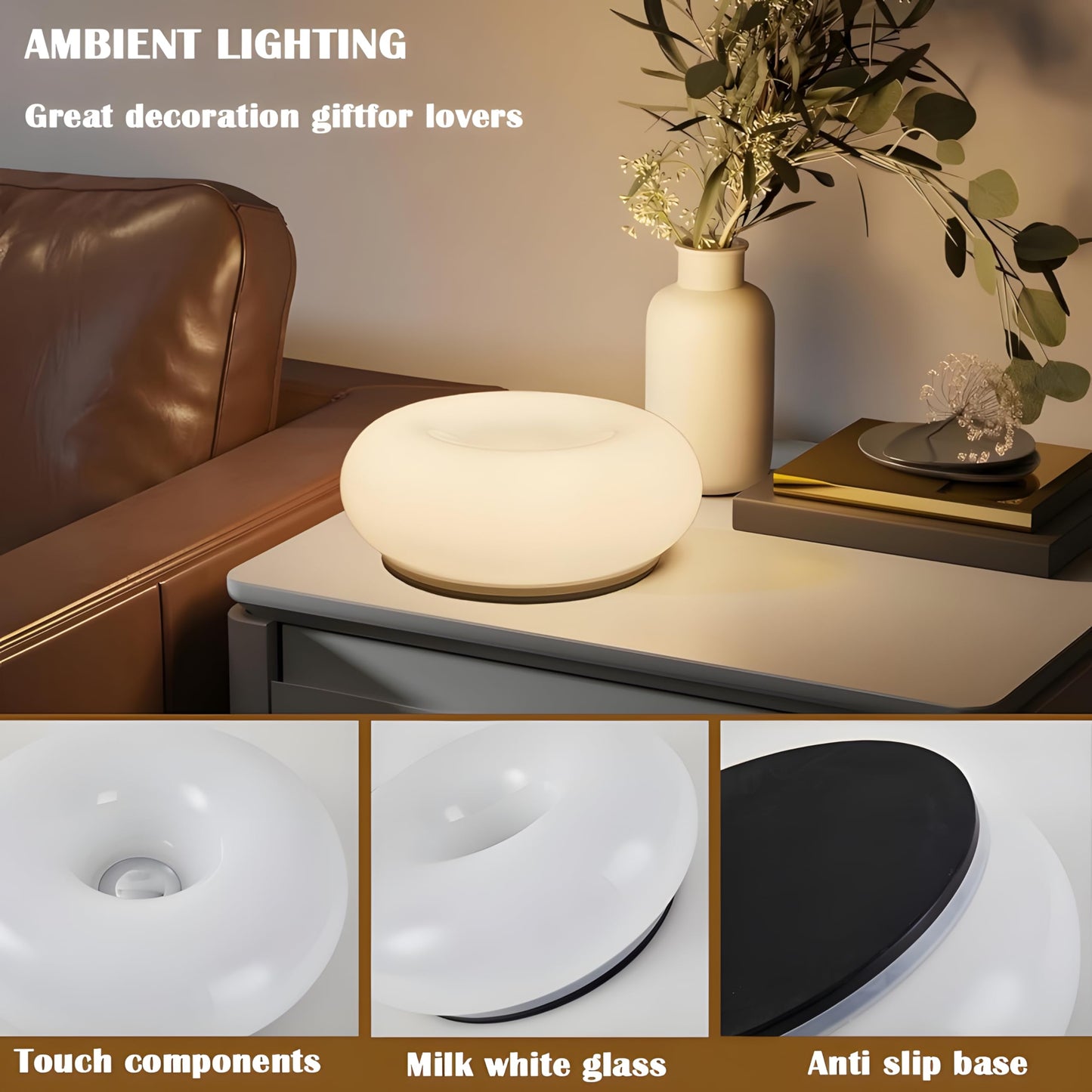 MIXL - Creative Design White Donut Lamp, Plug-in Wall Sconse Or Table Lamp Dual Use Atmosphere Lamp, Modern Infinitely Dimmable White Wall Lamp Desk Light for Corridor, Bedsided Or Warm Decoration