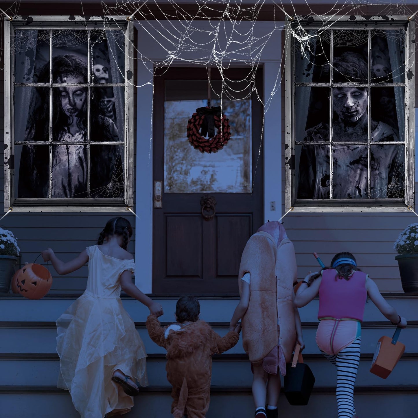 Preboun 2 Pcs Halloween Ghost Window Decoration Scary Halloween Window Silhouette Cover Curtain Poster for Wall Garage Door Home Indoor Outdoor Party Favors