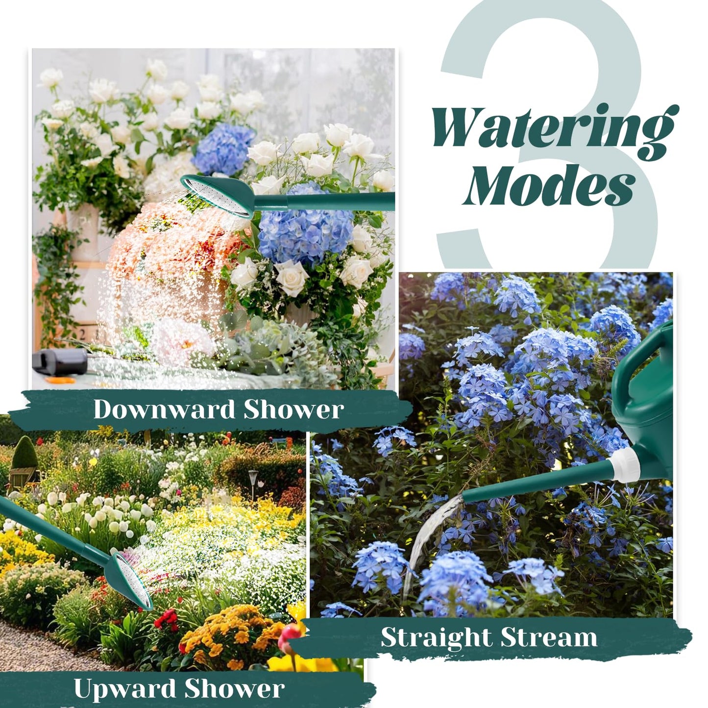 1 Gallon Watering Can, Garden Watering Can Outdoor, Plant Water Can with Removable Long Spout and Stainless Steel Sprinkler Head, Plastic Indoor Watering Cans for Gardening Flower Plants