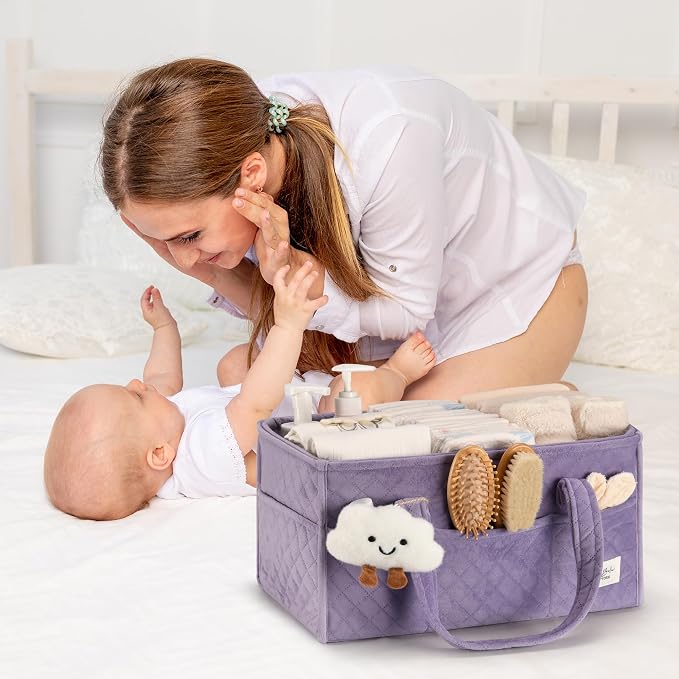 PeraBella Baby Diaper Caddy Organizer, Baby Basket Shower Gift, Portable Changing Table Basket, Postpartum Caddy & Tote Bag Pouch, Newborn Boy & Girl Nursery Essentials Registry, Car Diaper Organizer
