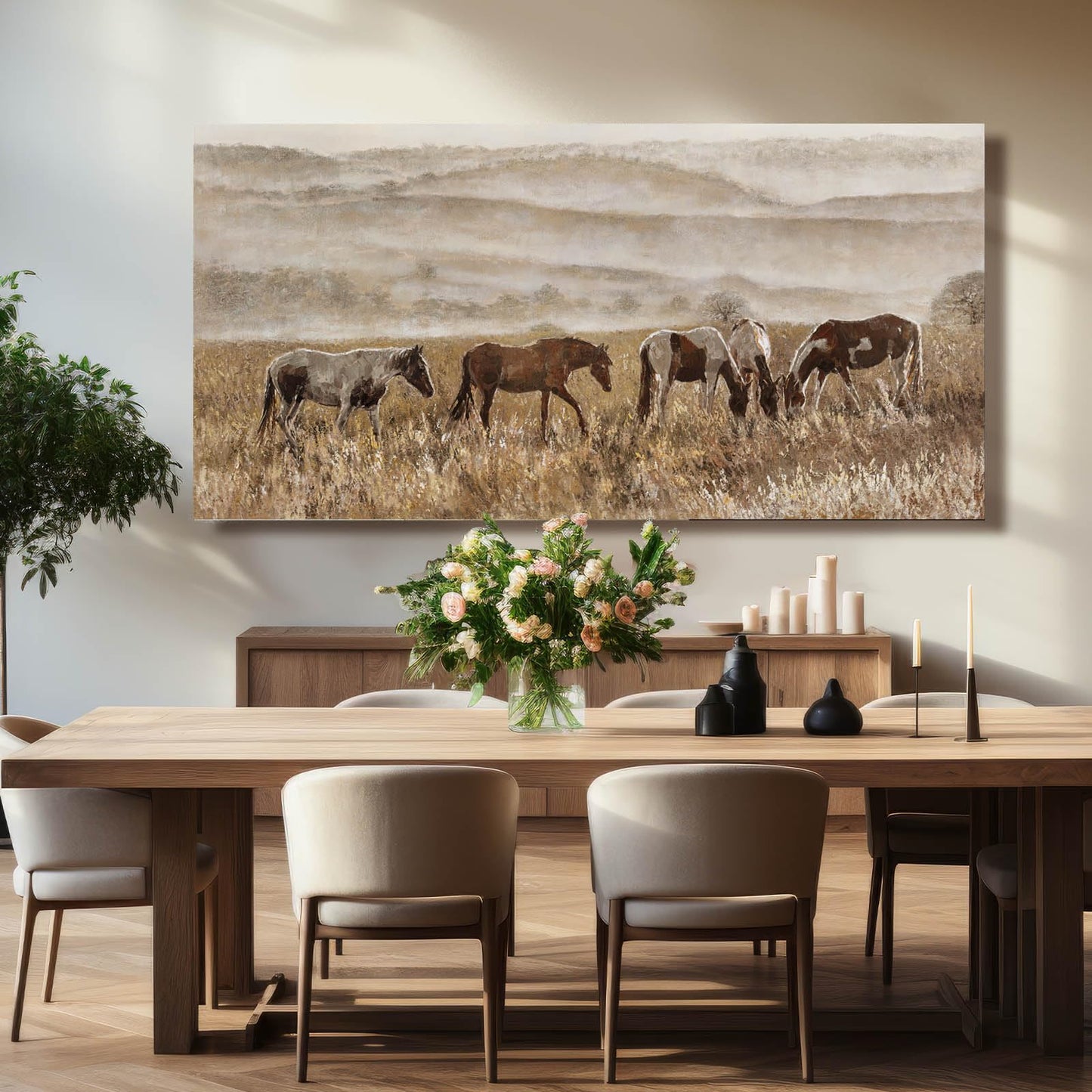 VAYIMDH Canvas Wall Art for Living Room Horse Wall Decor Animal Prints Pictures Grassland Artwork Paintings Brown Pictures 24"x48"