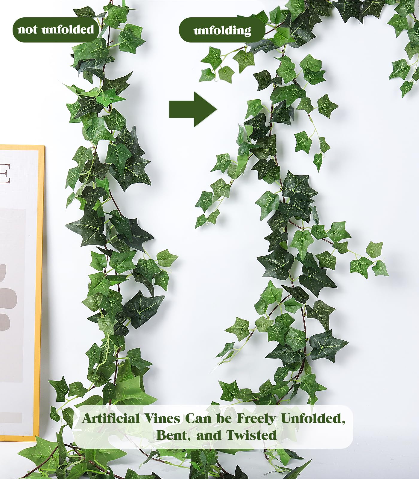 RECUTMS 3 Strands Artificial Ivy Vines 6.3Ft Green Ivy Garland Faux Hanging Plants Greenery Decoration Artificial Vines for Spring Home Decor Indoor Home Wall Wedding Room Easter Decor(Green)