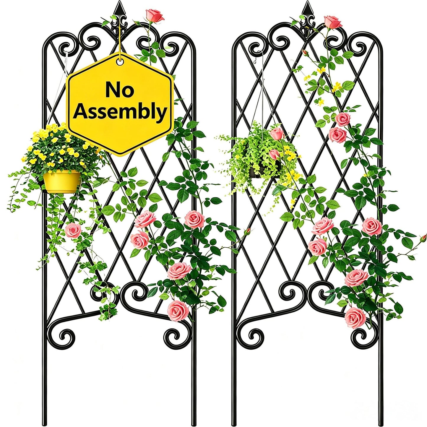 Amagabeli Garden Trellis for Climbing Plants 47” x 16” Rustproof Black Iron Plant Trellis Potted Vines Vegetables Flowers Patio Metal Wire Lattices Grid Panels for Ivy Cucumbers Clematis 2 Pack GT03