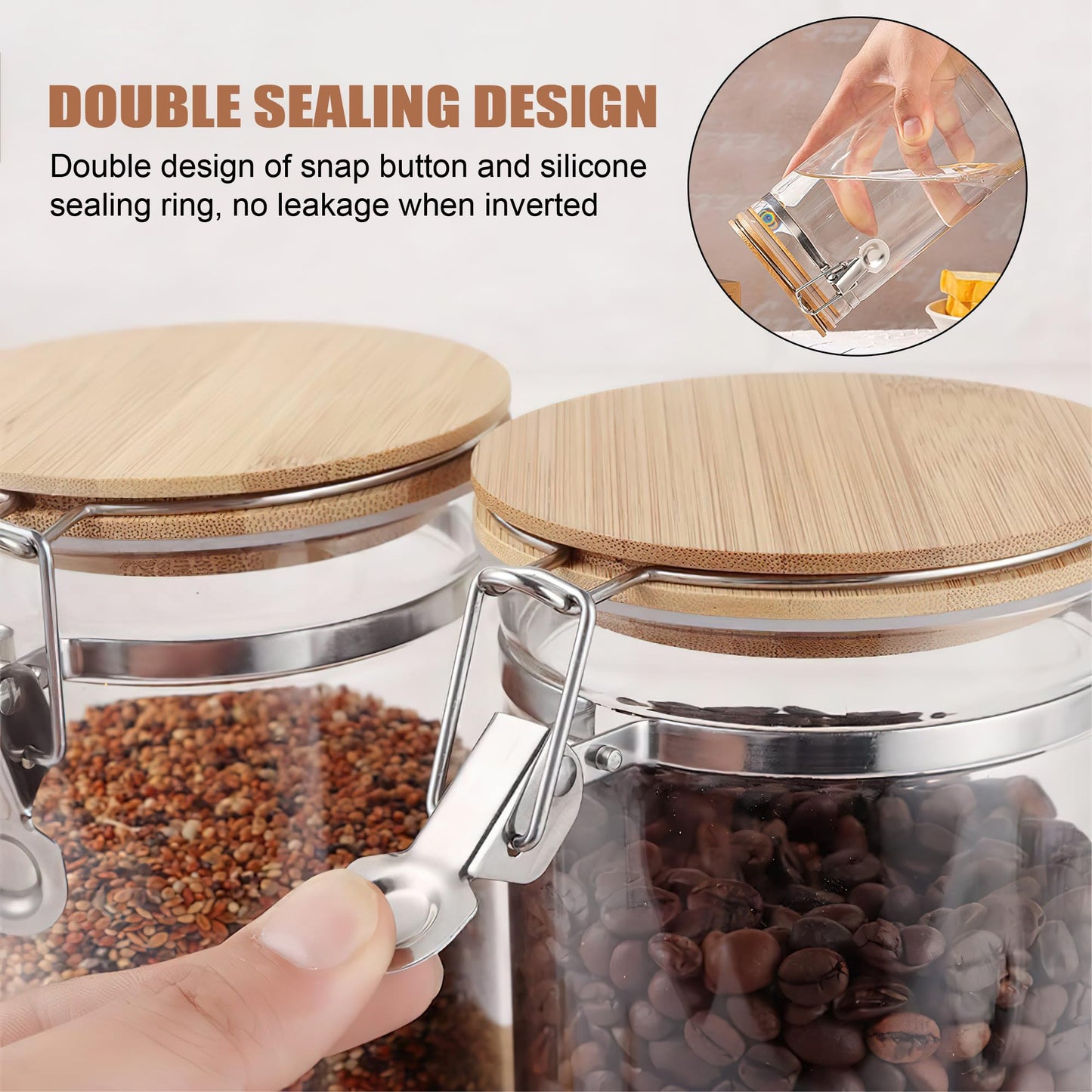 MOLADRI 36 oz/1050ml Clear Glass Storage Canister with Airtight Bamboo Lid, Medium Decorative Container Jar for Coffee Spice Candy Salt Tea Cookie Condiment Pepper Sugar Overnight Oatmeal Snacks