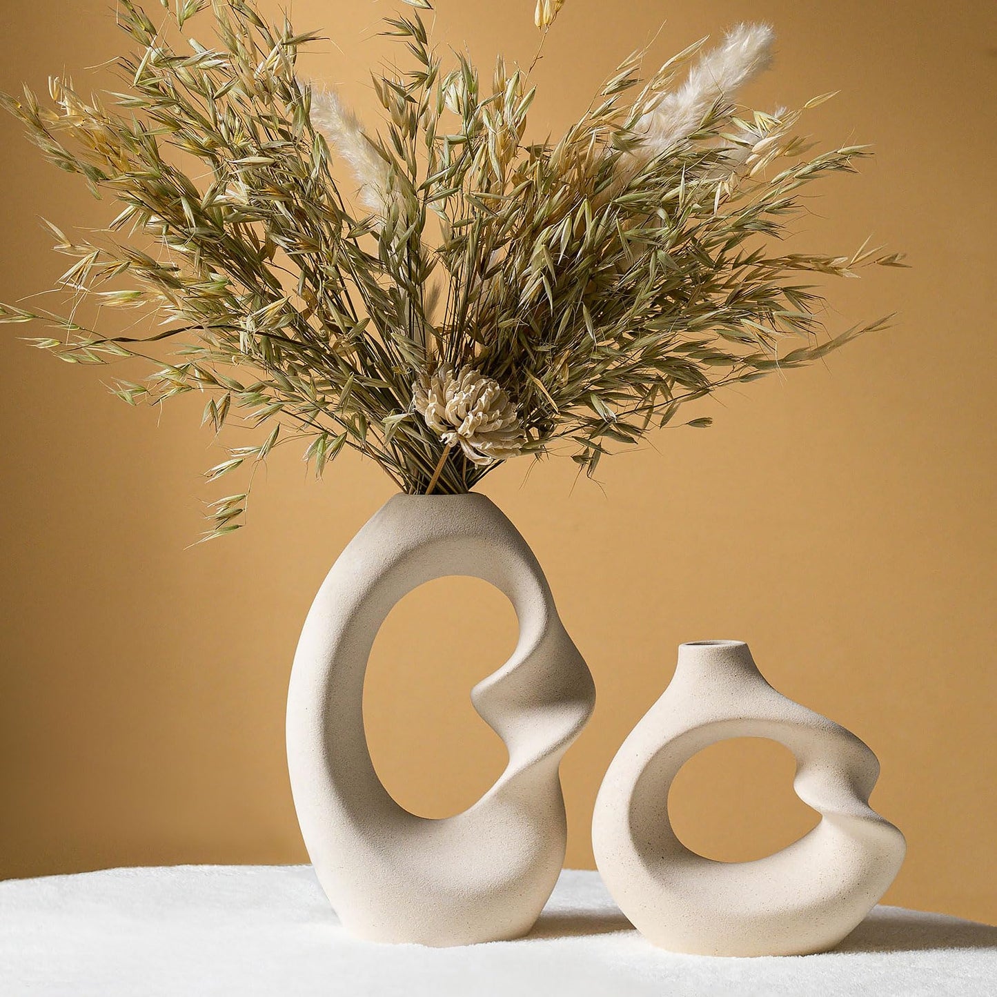 Modern White vase Set of 2,Pampas Grass Ceramic vases for Wedding Party,Aesthetic Flower Vase for Home Decor,Kitchen Tables,Living Room,Bedroom,Console,Wooden Shelf,Office,Coffee Decoration(2 Pcs)