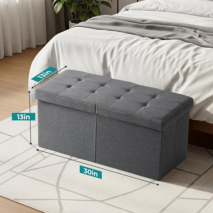 30-INCH Storage Ottoman Bench, Footrest with Storage, End of Bed Bench Coffee Table for Living Room, Bedroom, Entryway, Dark Gray