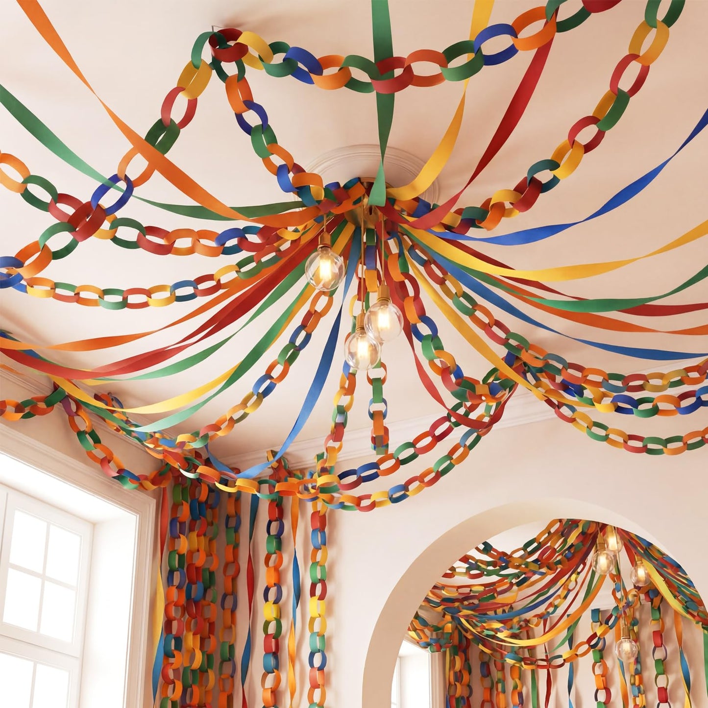 Eaasty 5 Sets Rainbow Crayon Classroom Decor Giant Crayon Chain Garland Streamers DIY Hanging Classroom Art Preschool Kindergarten Graduation Decor for Back to School Daycare Playroom Home School
