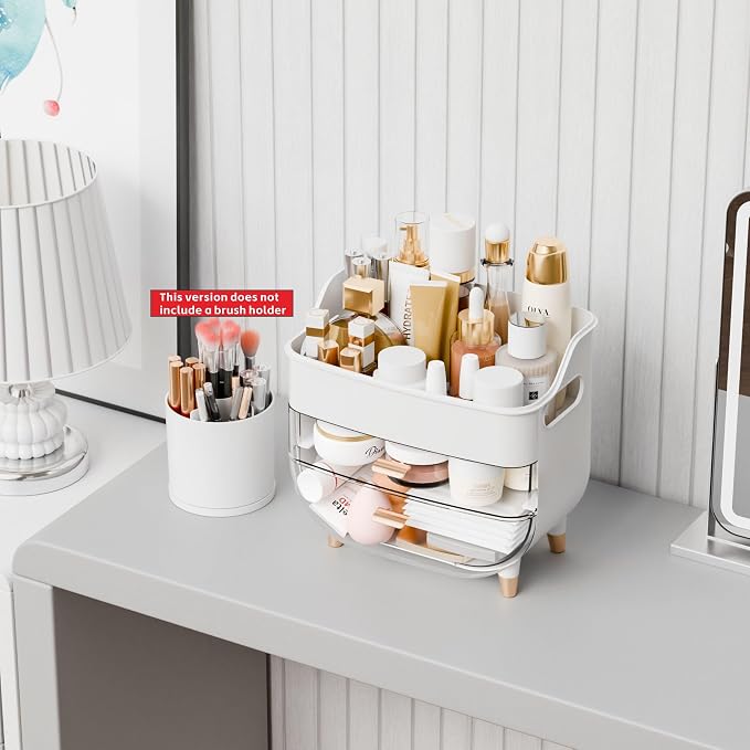 Yieach White Make up Organizers for Counter,Vanity and Dresser,Bathroom Makeup Organizer Countertop,Large Makeup Storage Organizer for Hair Tool,Beauty Products,Skin Care and Cosmetic Display Cases