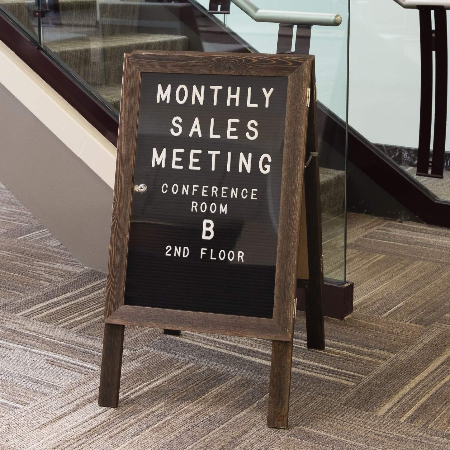 Excello Global Products Large Wooden A-Frame Sign 36x20 Felt Letter Board with Changeable Letters & Enclosure-Freestanding Rustic Vintage Message Felt Board-Double Sided Display-Standing Sidewalk Sign