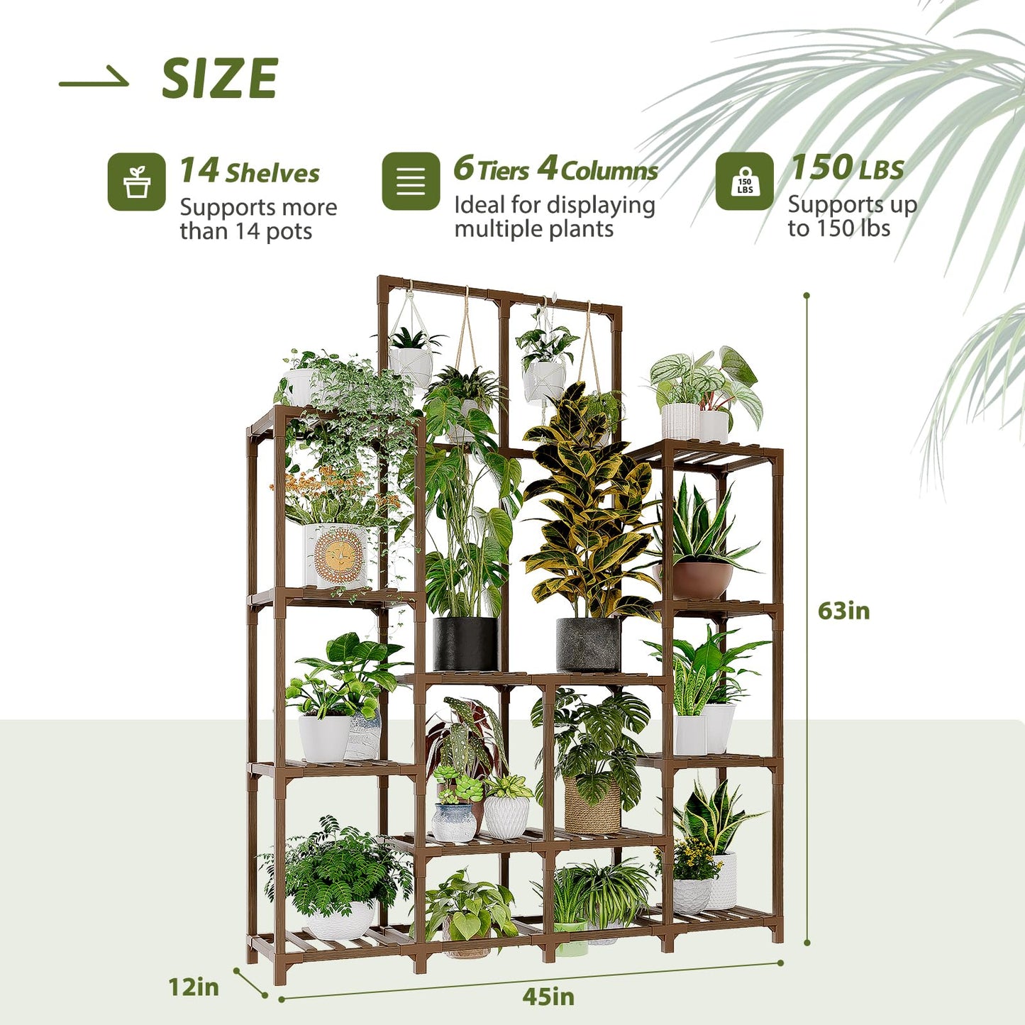 GENTINGBRO Plant Stand Indoor Outdoor 63" Tall Plant Shelf for Plants 12-Tier Large Plant Sheves for Living Room Heavy Duty Plant Rack Garden Balcony Patio Hanging Planter