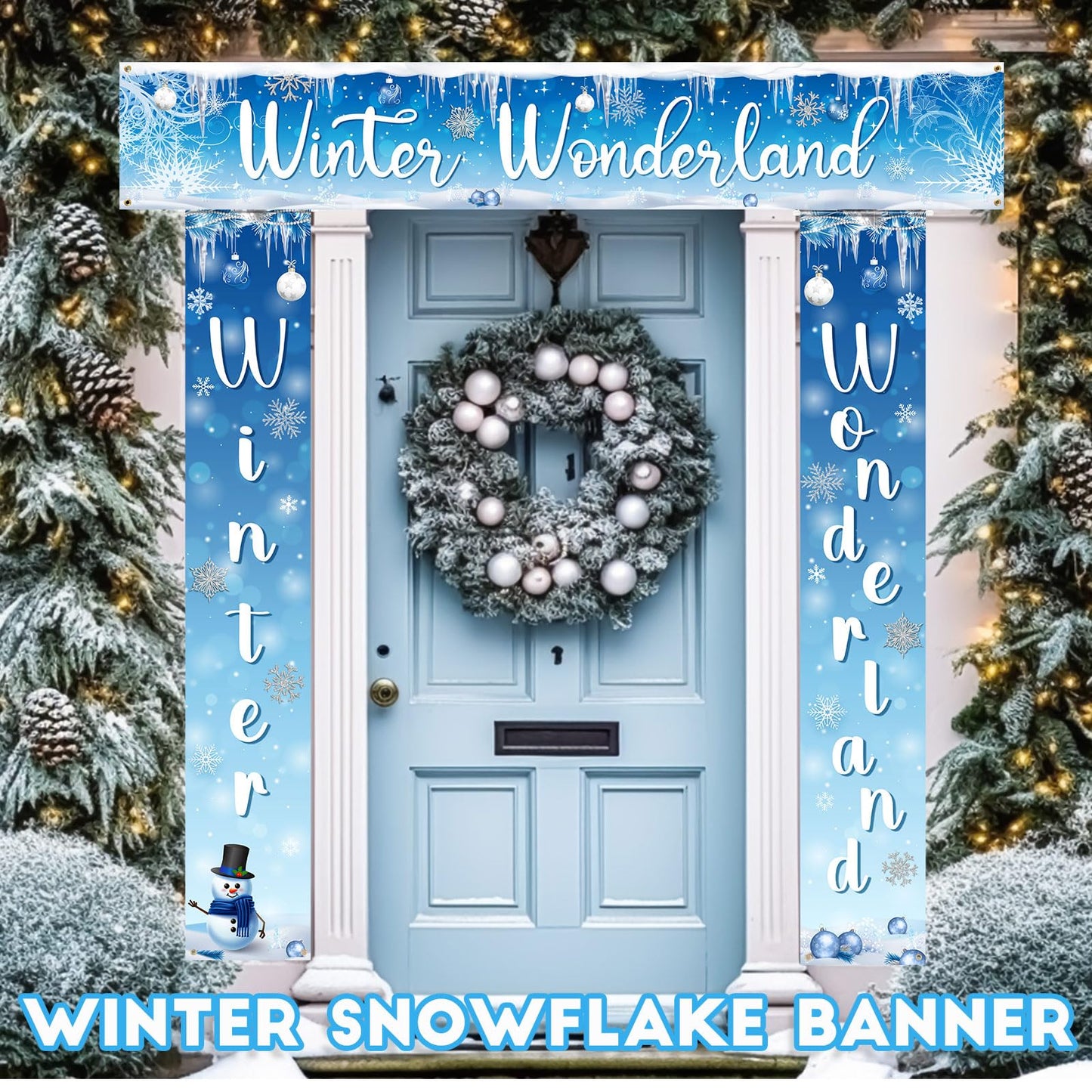 Ctosree 4 Pcs Winter Wonderland Backdrop Banner Party Decorations Garden Banner for Indoor Outdoor Winter Holiday Parties