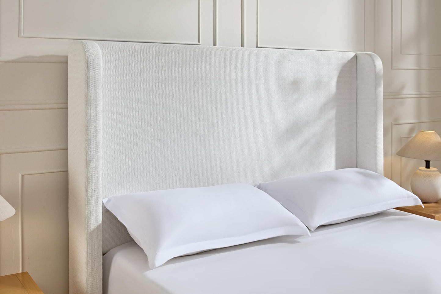 GDFStudio Tall Headboard Upholstered Bed,Queen Size Platform Bed Frame with Headboard Wingback,54" High No Box Spring Needed Easy Assembly Elegant Simplicity Cream White Chenille