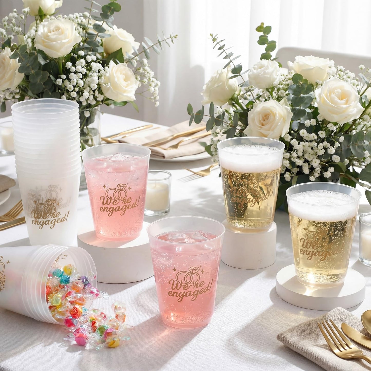 Yungyan 24 Pcs 16 oz We Are Engaged Cups Cute Bride Reusable Plastic Frosted Cups for Bachelorette Party Supplies Favors Wedding Bridal Shower Decoration (Engaged Party)