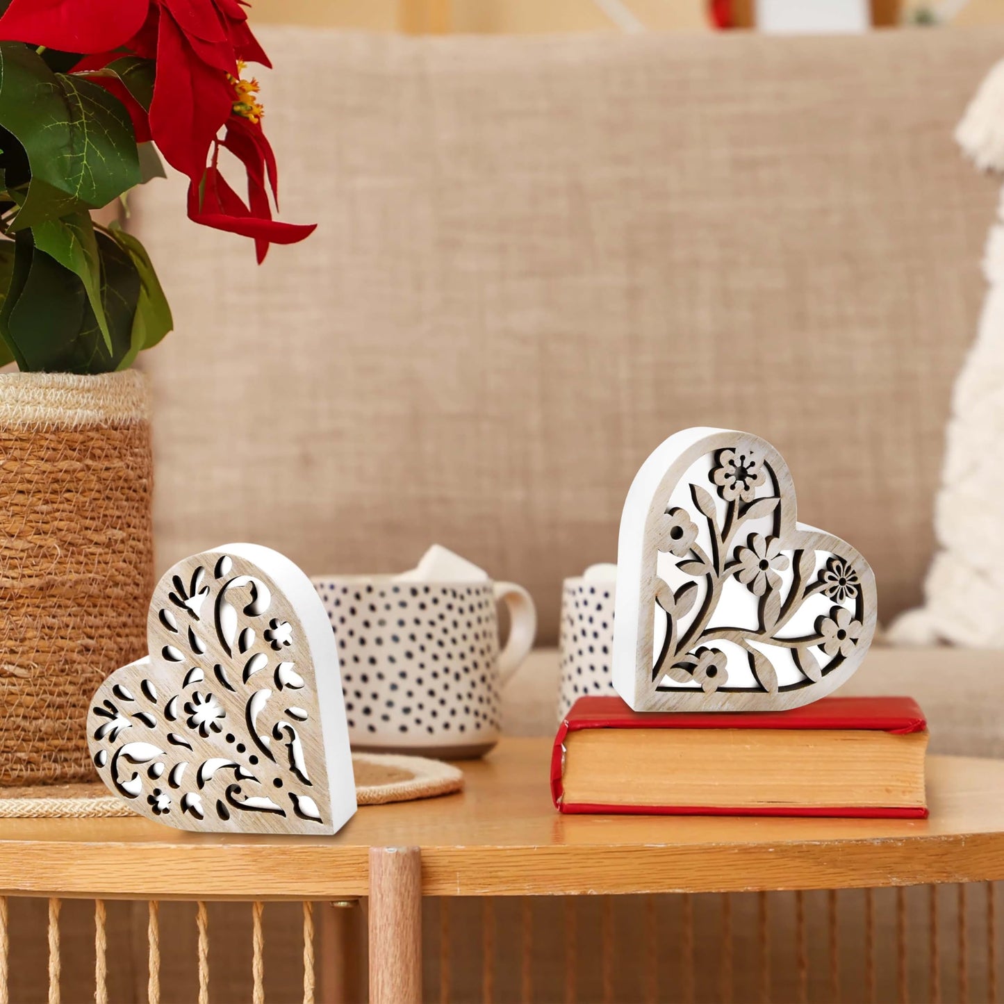Gift Boutique Valentines Day Wooden Heart Blocks Set of 2 Rustic Carved Wood Hearts Love Sign Centerpiece Home Tiered Tray Table Decor Couple Gifts