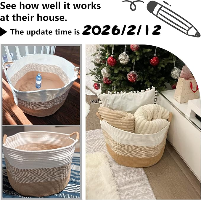 Artfeel 100L Large Cotton Rope Basket, Decorative Woven Blanket Storage for Living Room, Boho Toy Storage & Toy Box for Kids, Versatile Laundry Basket & Nursery Hamper for Blankets(Black)